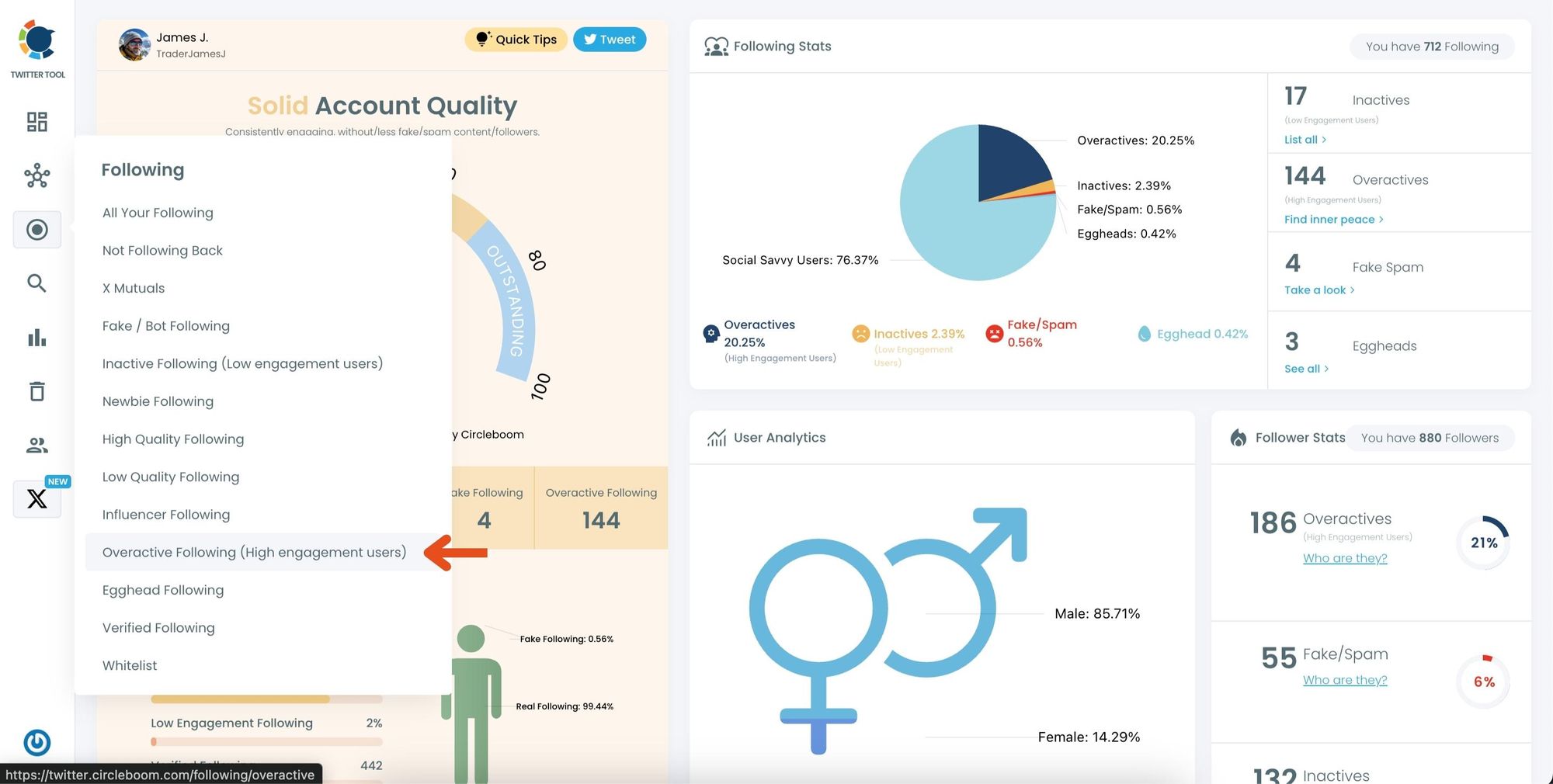 Find accounts with high Twitter activity with Circleboom