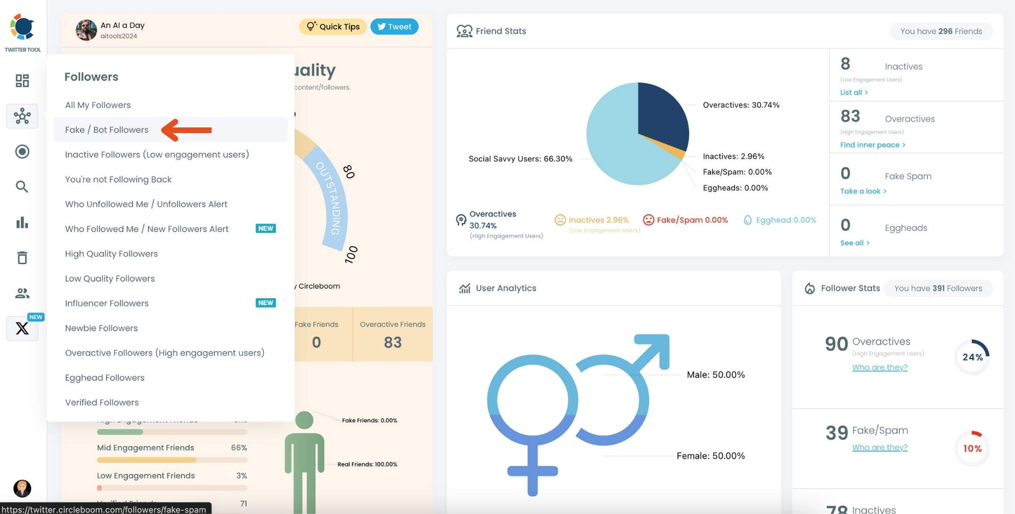 Select Fake/Bot Followers