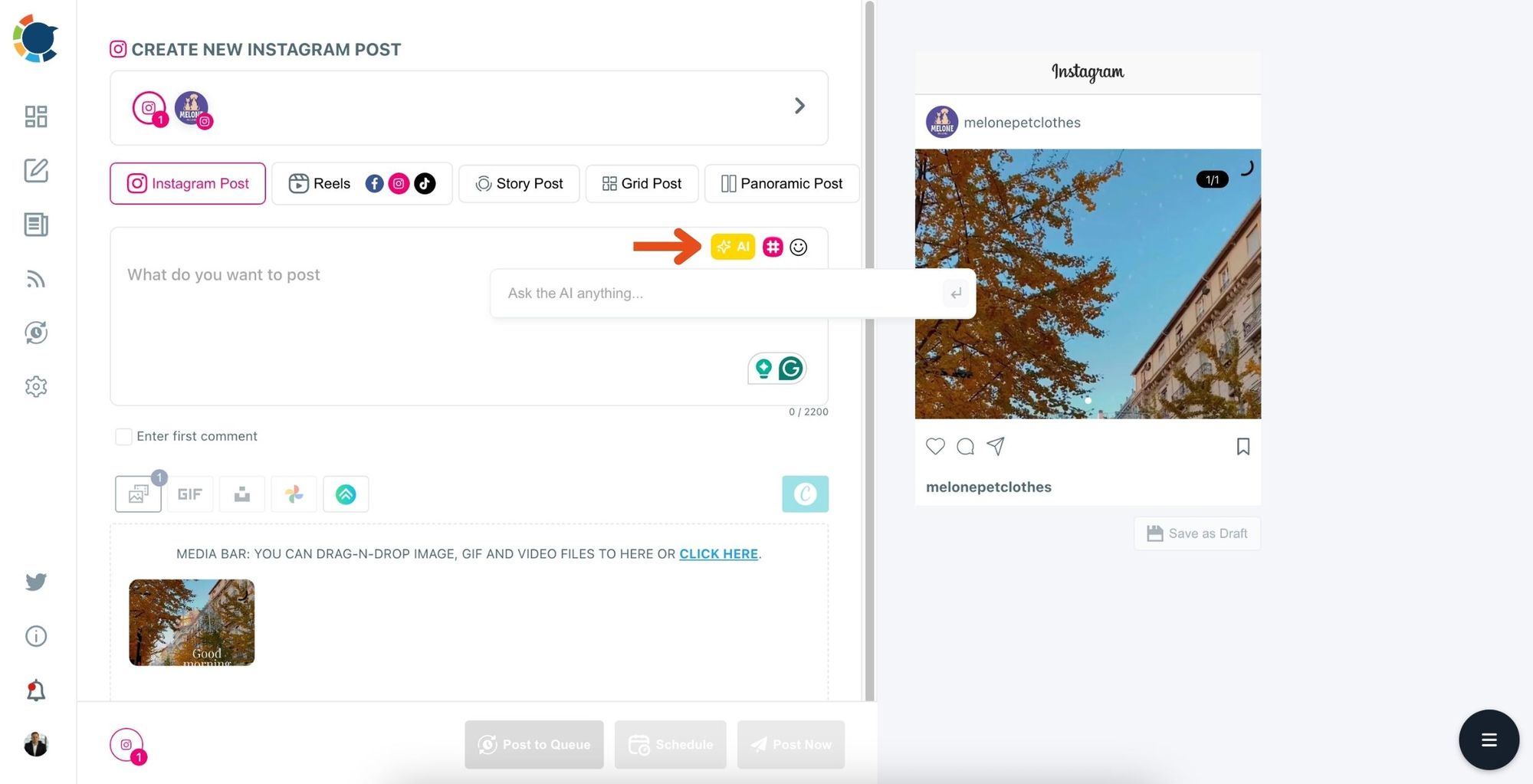 Design auto-generated Instagram captions powered by AI on Circleboom Publish.