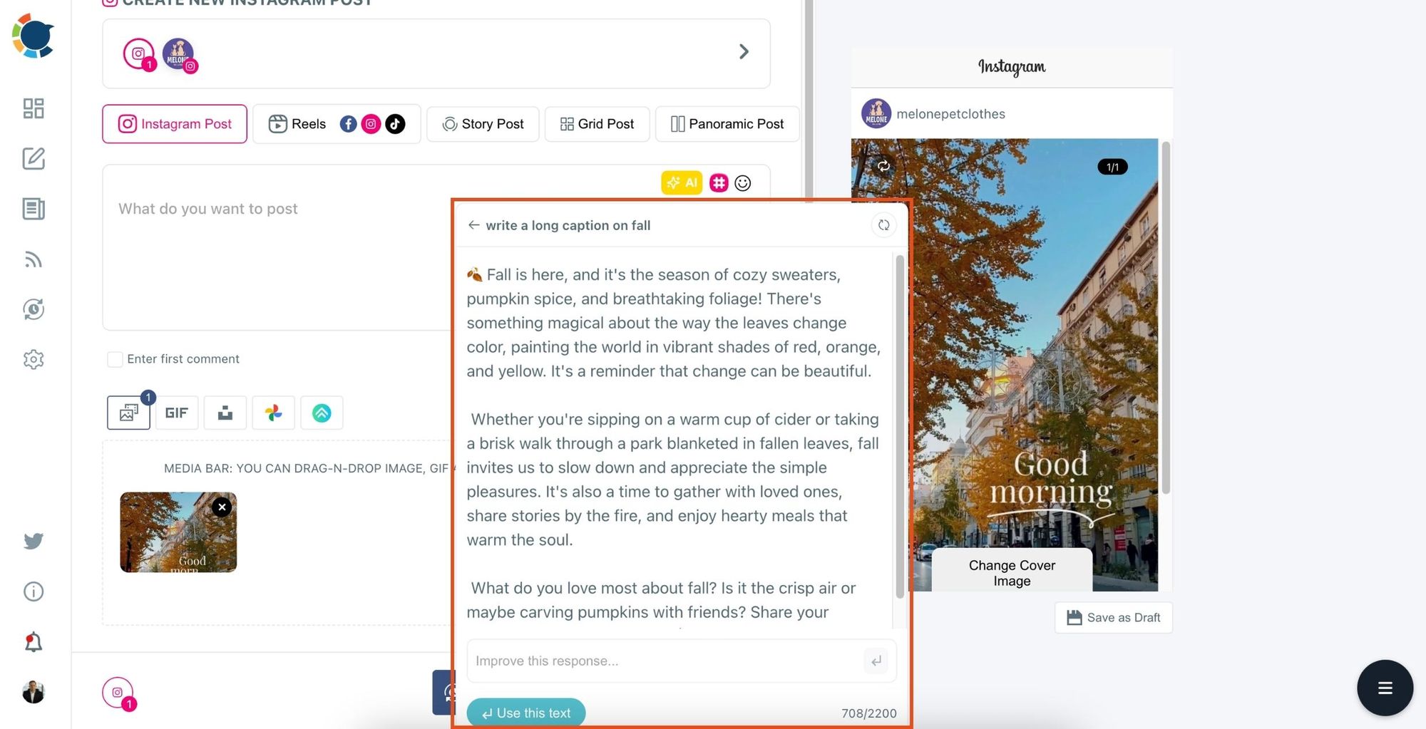 Choose the tone of your Instagram auto-generated captions.