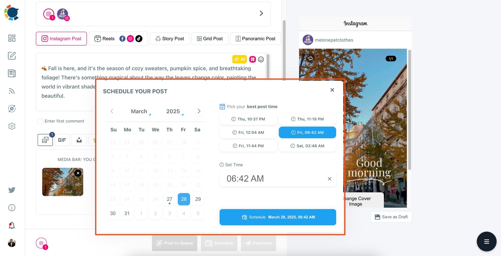 Schedule your auto-generated Instagram posts.