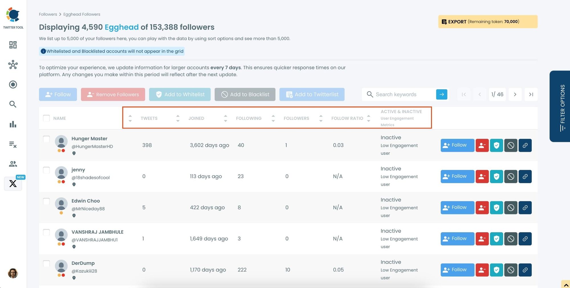 View and Filter Followers