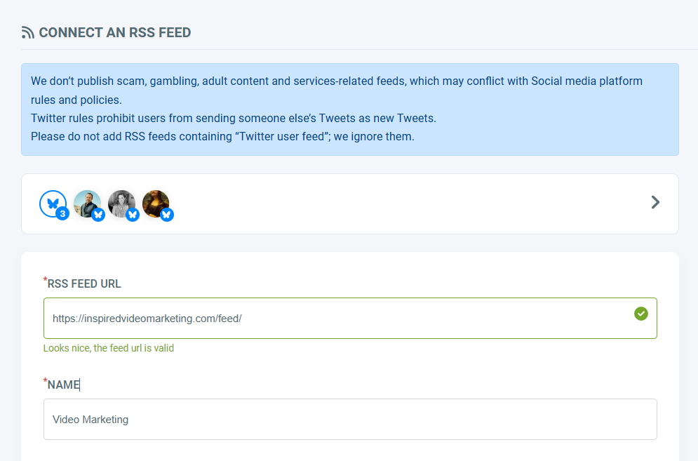 Connect RSS Feed and Bluesky