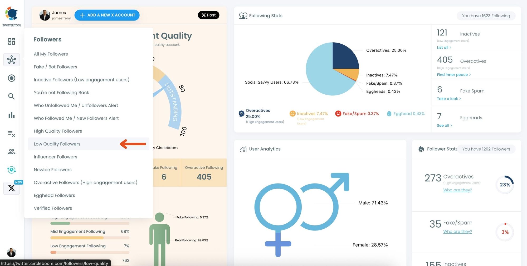 List your low-quality Twitter followers
