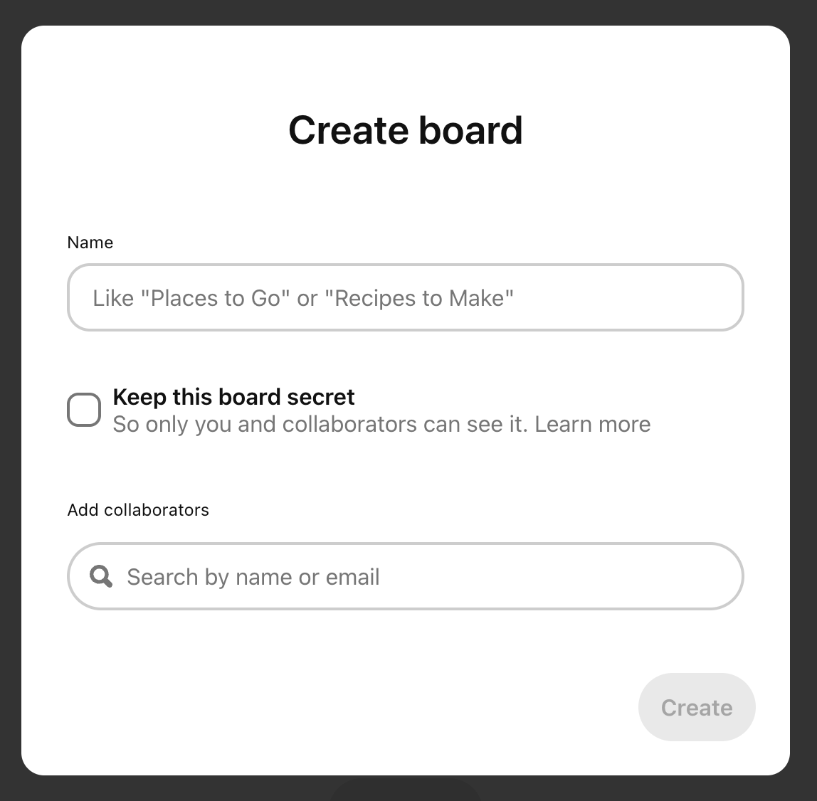 Create Board on Pinterest