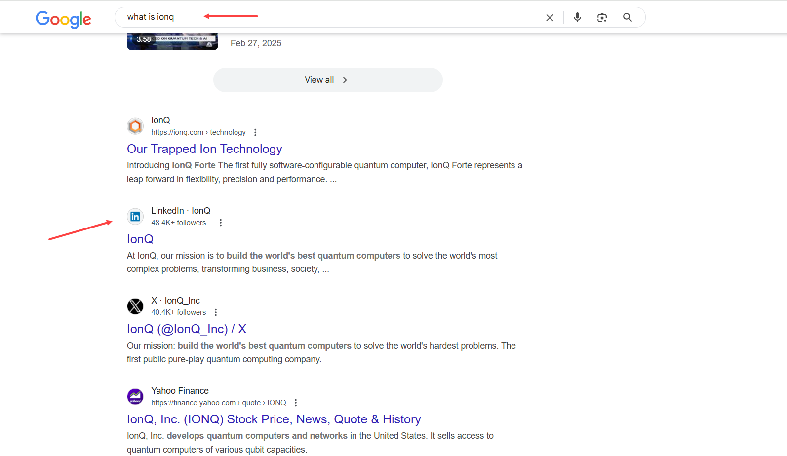When you search "What is IonQ?" on Google, you can find their LinkedIn Page!