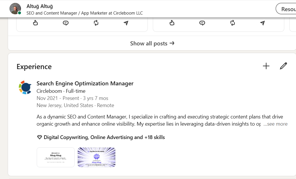 Job Experience - LinkedIn