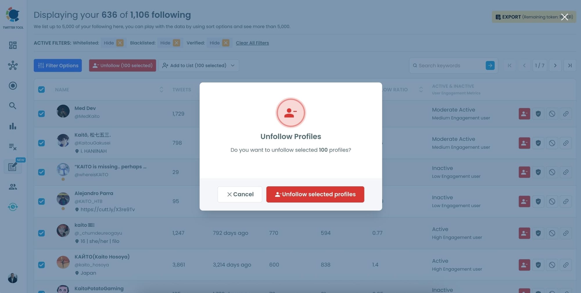 Unfollow Selected Profiles