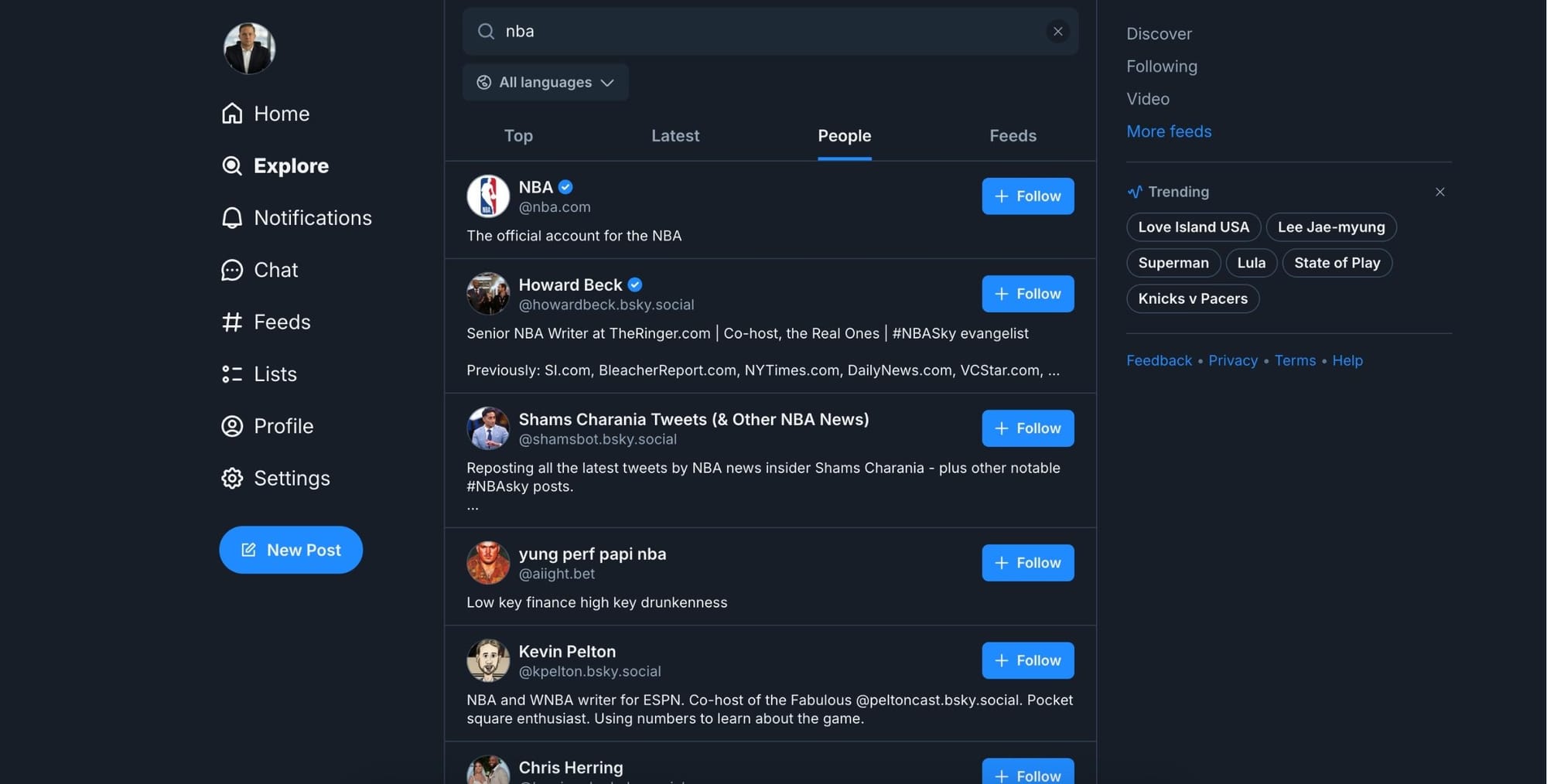 Search keywords on Bluesky