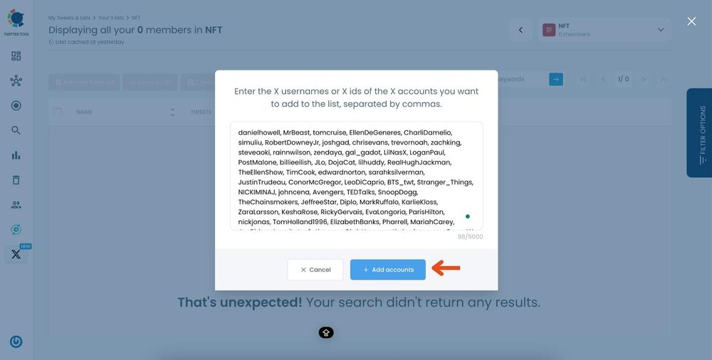 Add Bulk to Twitter Lists