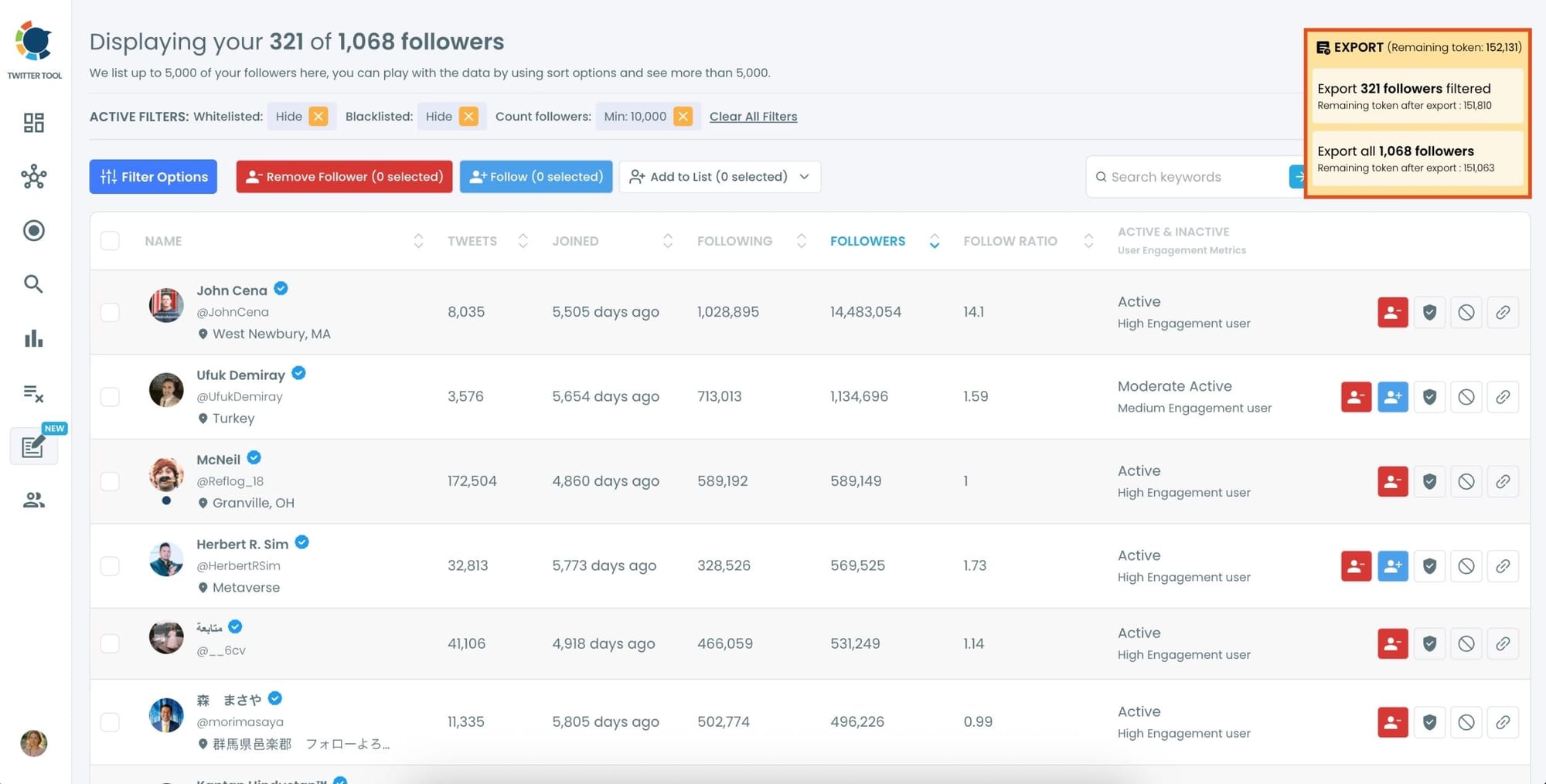 Export your most followed followers