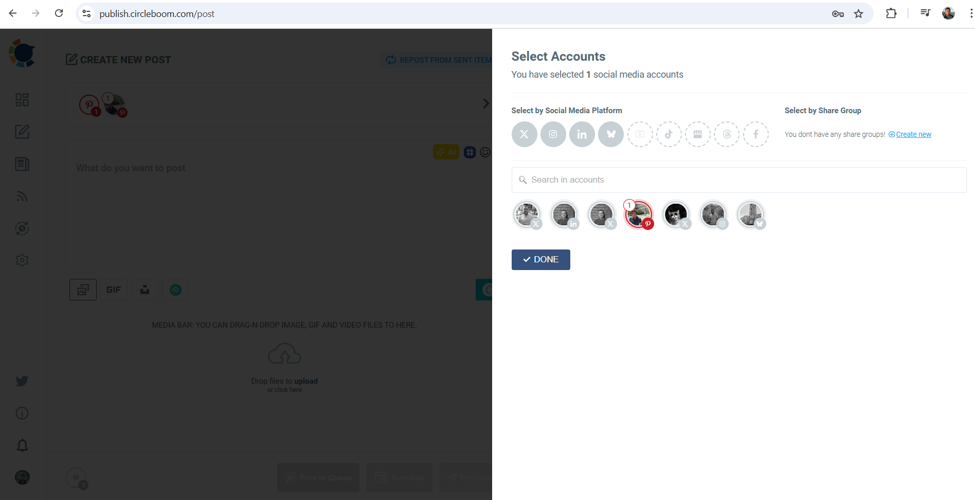 Select Pinterest accounts