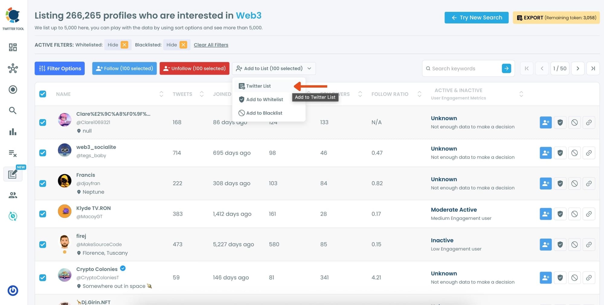 Select the accounts you want to save.
