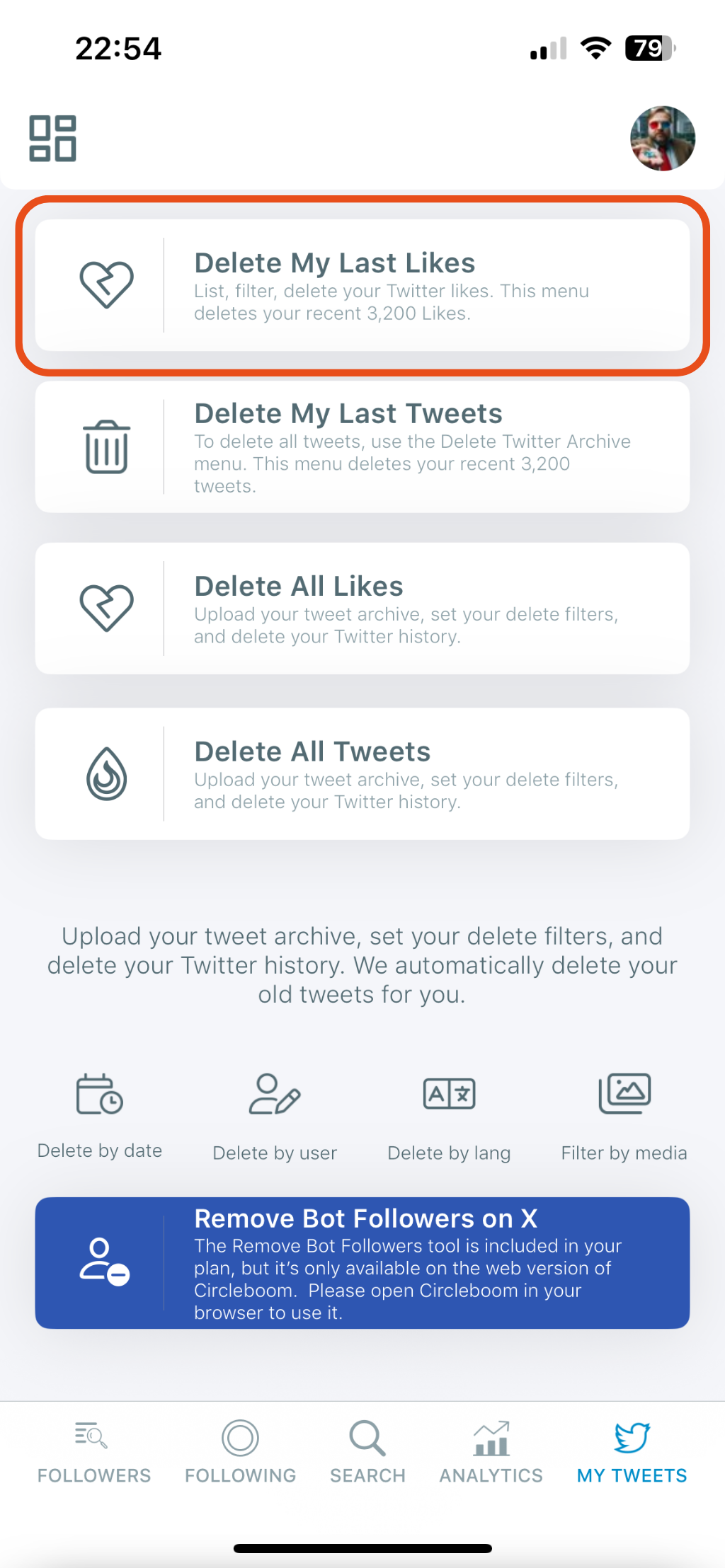 Select “Delete My Last Likes”