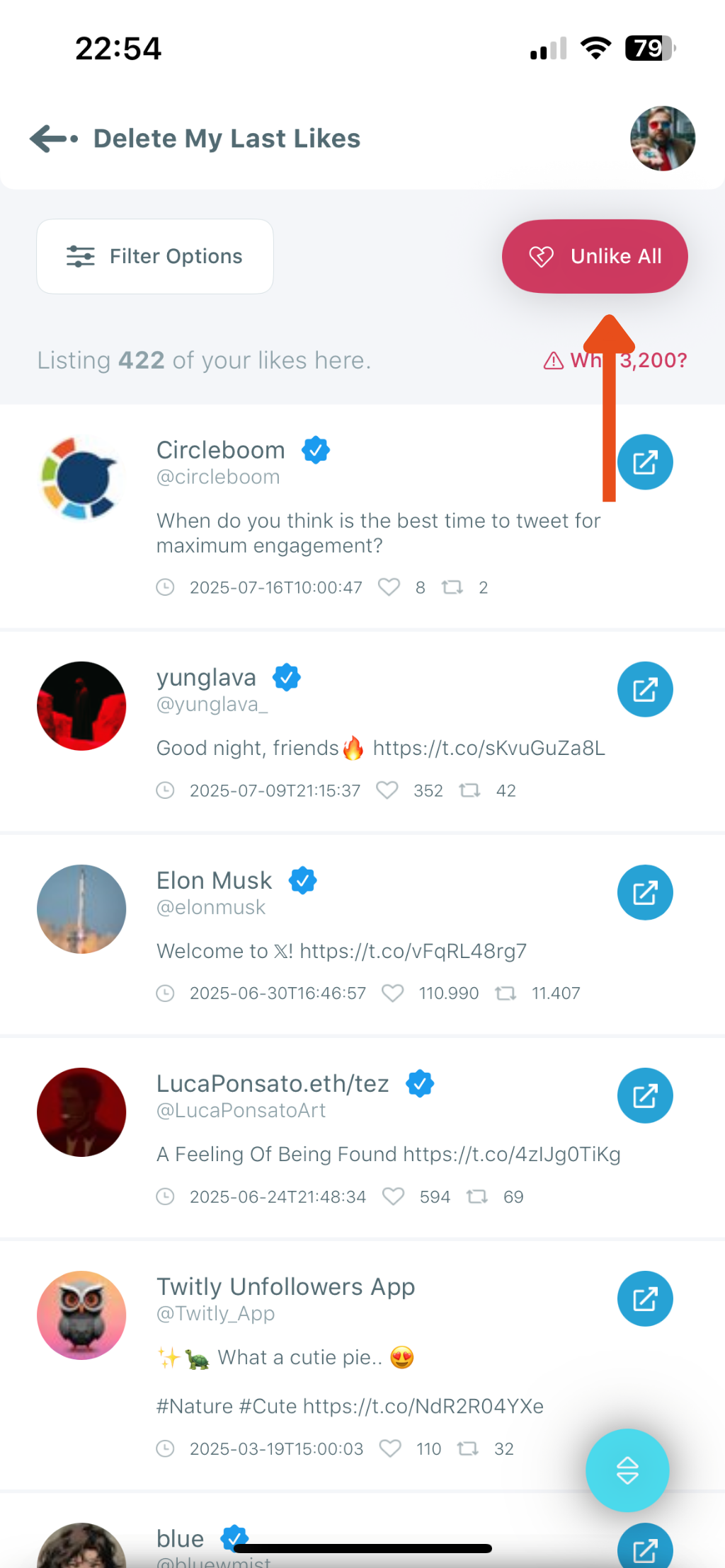 Tap “Unlike All” to Bulk Delete