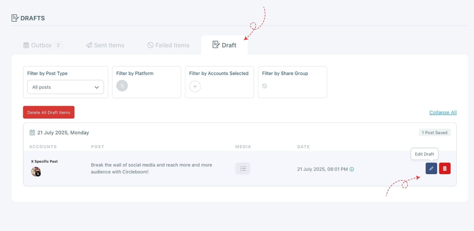 Edit drafts on Circleboom