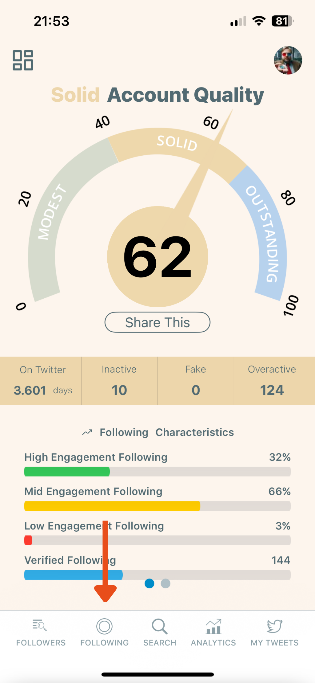 Tap “Following” from the Bottom Menu
