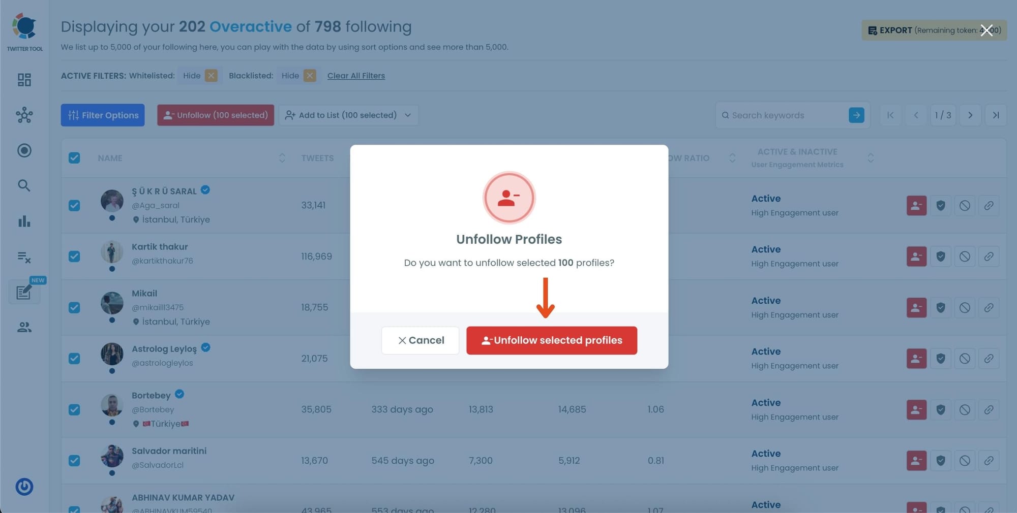 Unfollow the Selected Accounts