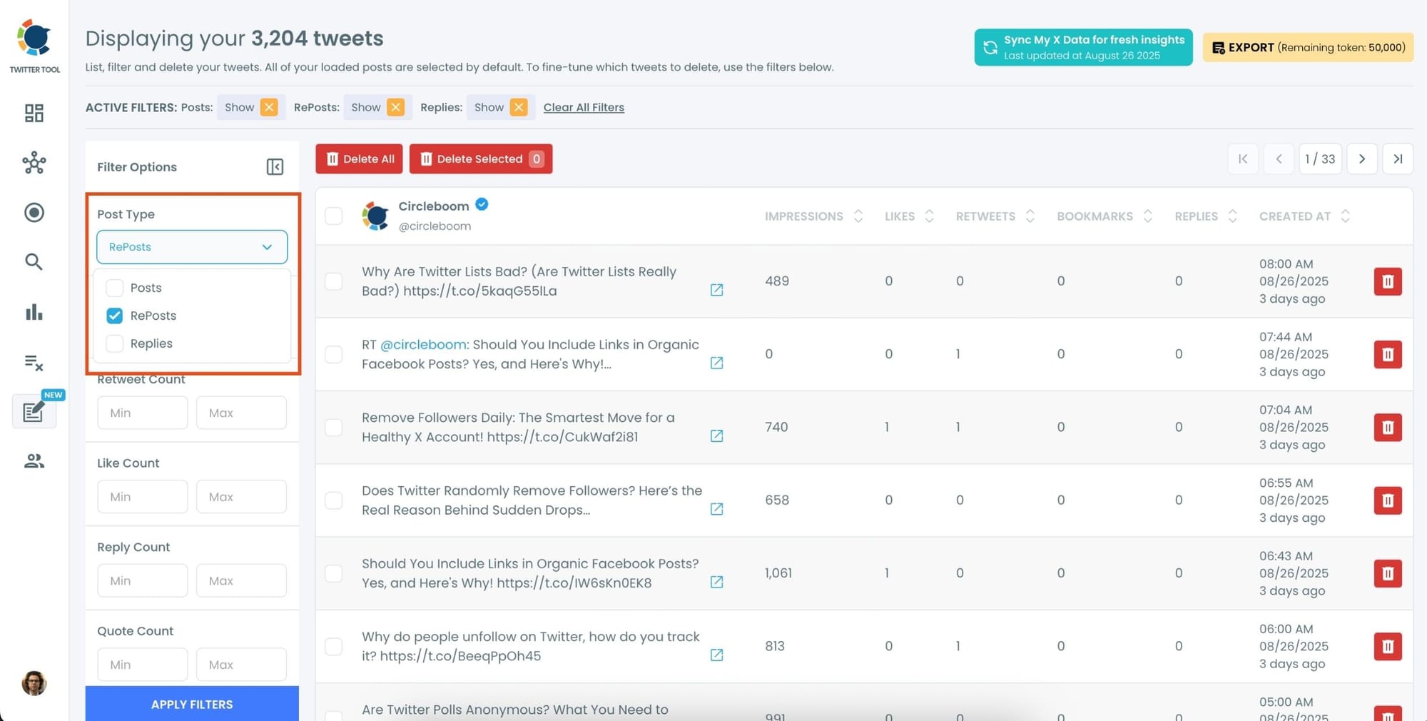 Choose “RePosts” as Post Type