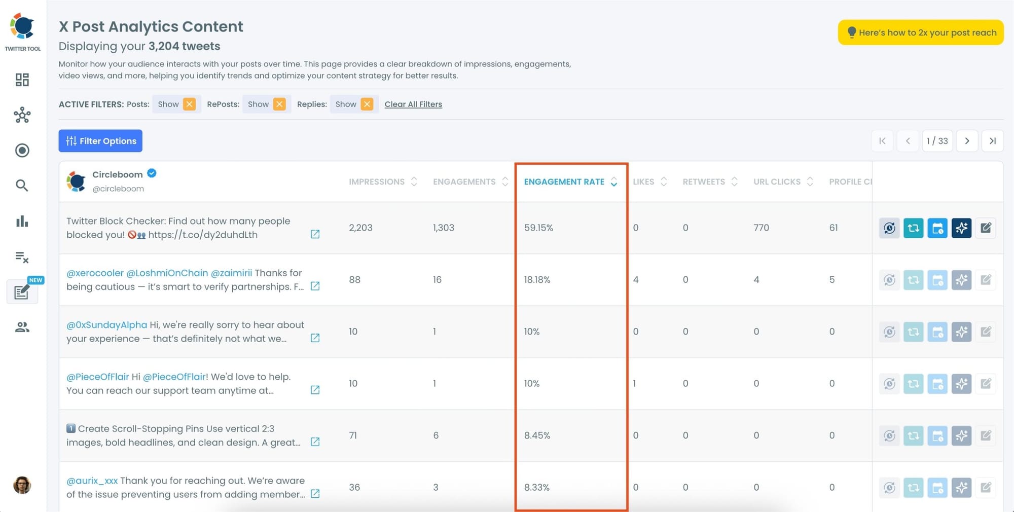 Sort your tweets by engagement rate