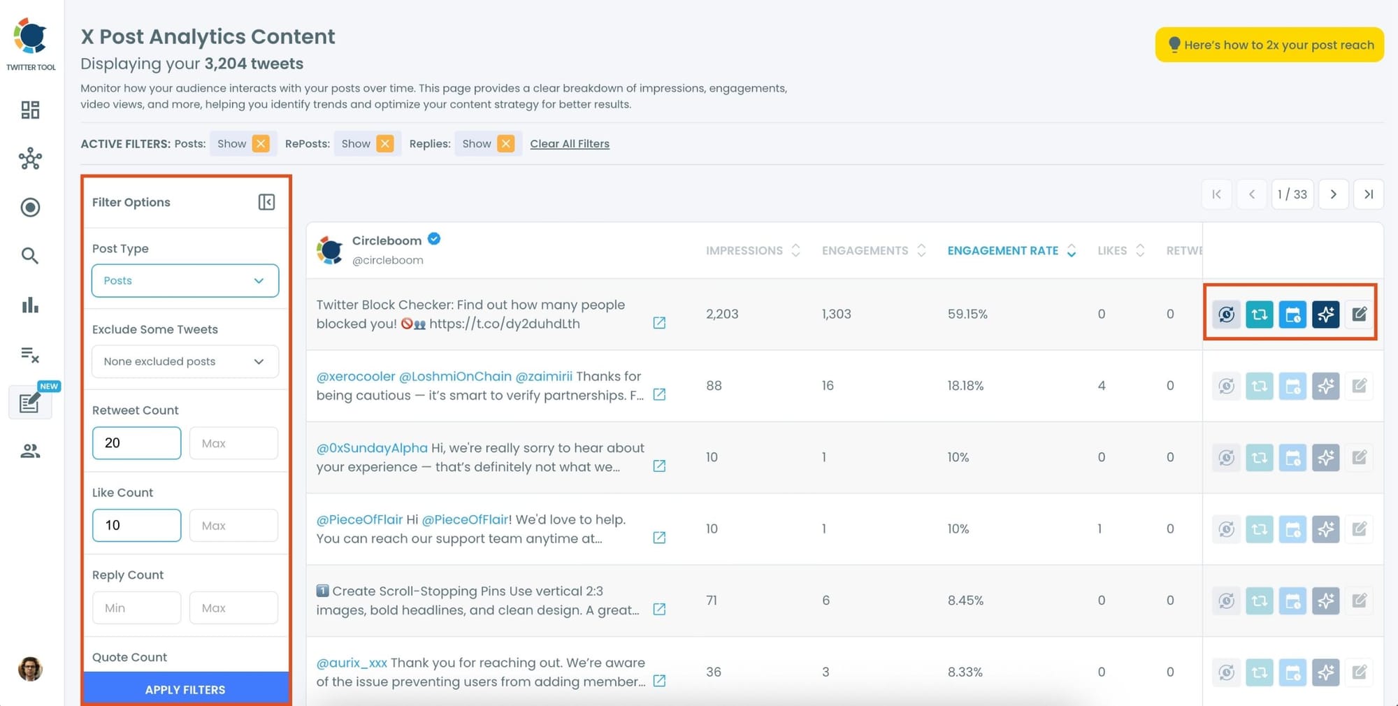 Use the filter sidebar to refine your list
