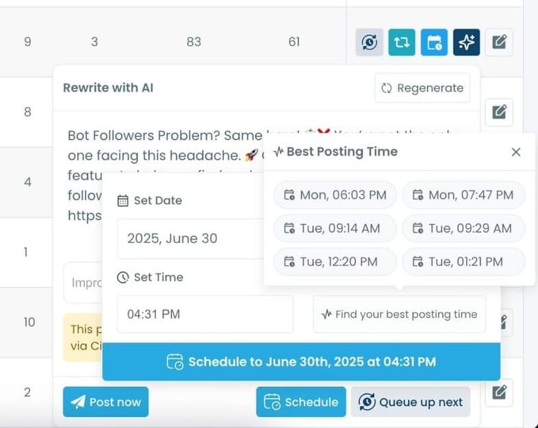 Click “Schedule” to post at the best time