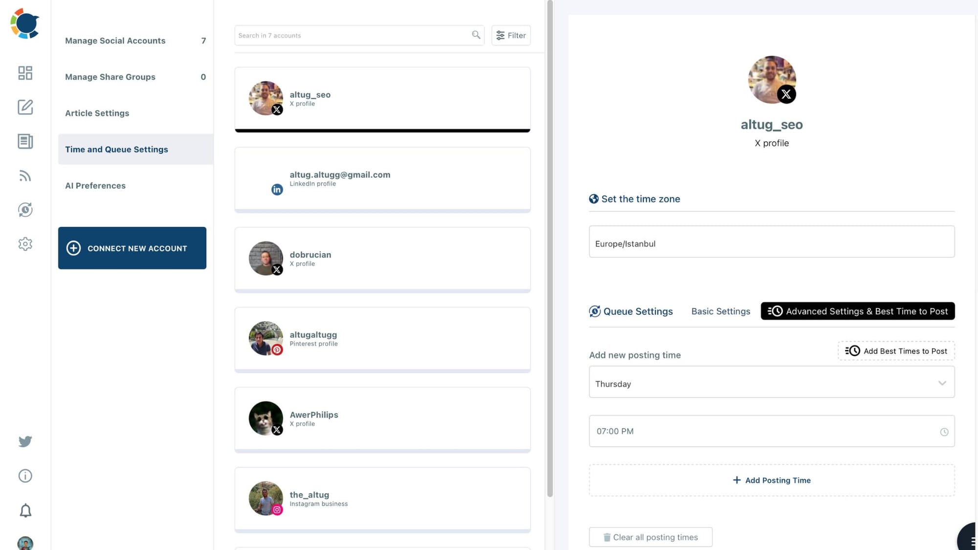 Select a Twitter account