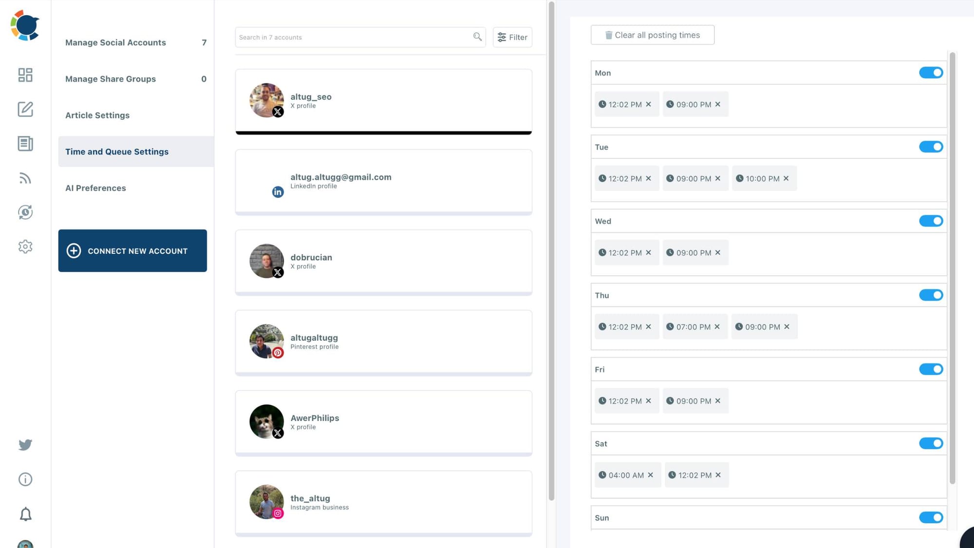 Set the days and hours