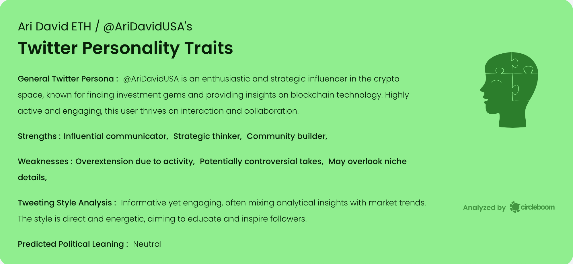 Ari David ETH's Twitter Personality