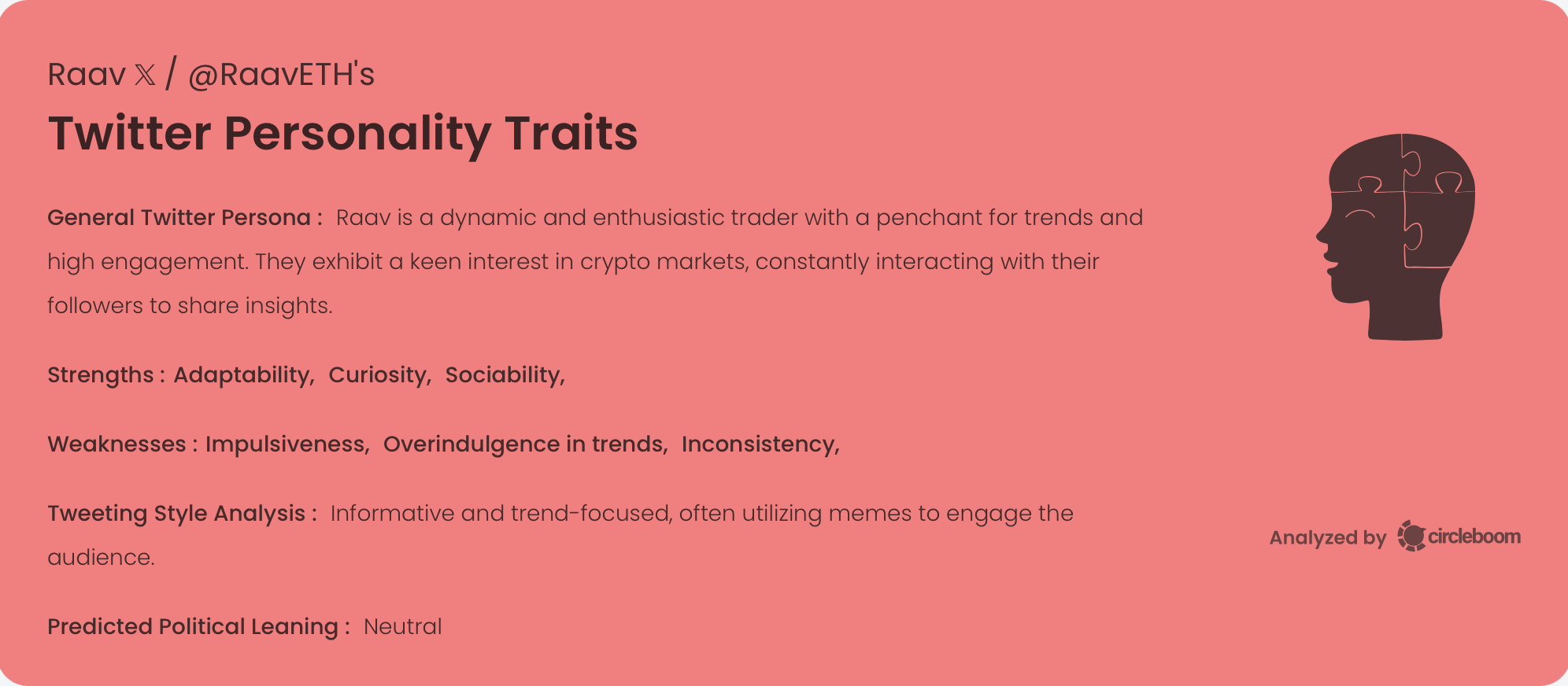 Raav 𝕏's Twitter Personality Traits