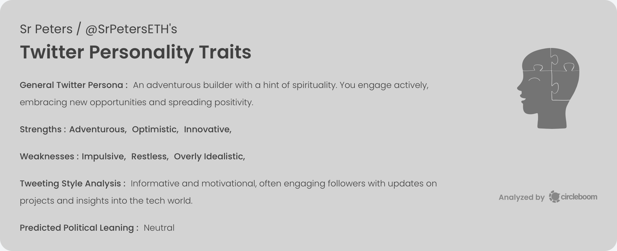 Sr Peters's Personality Traits