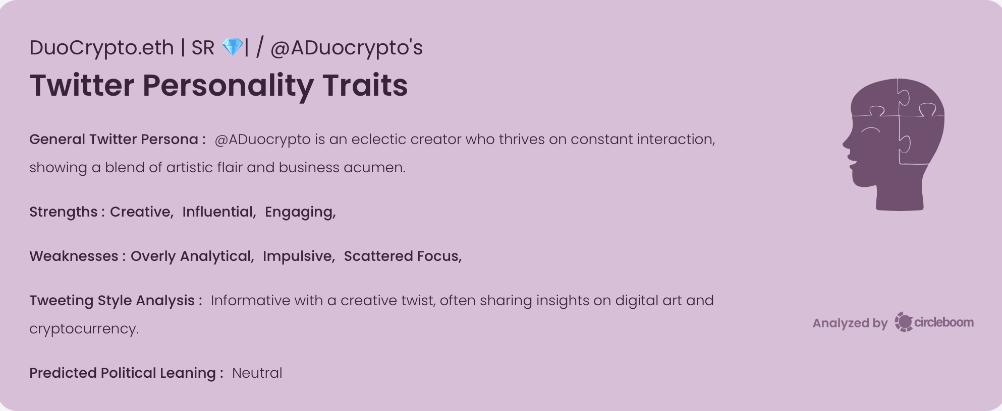 DuoCrypto.eth's Twitter Personality Traits