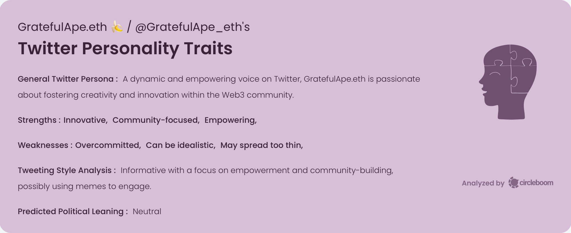 GratefulApe.eth's Twitter Personality Traits