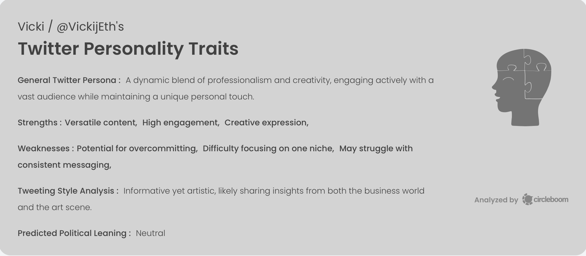 Vicki's Twitter Personality Traits