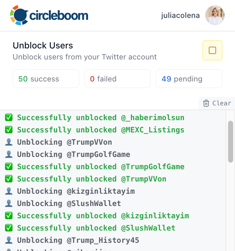 Mass Unblock Twitter users with Circleboom extension