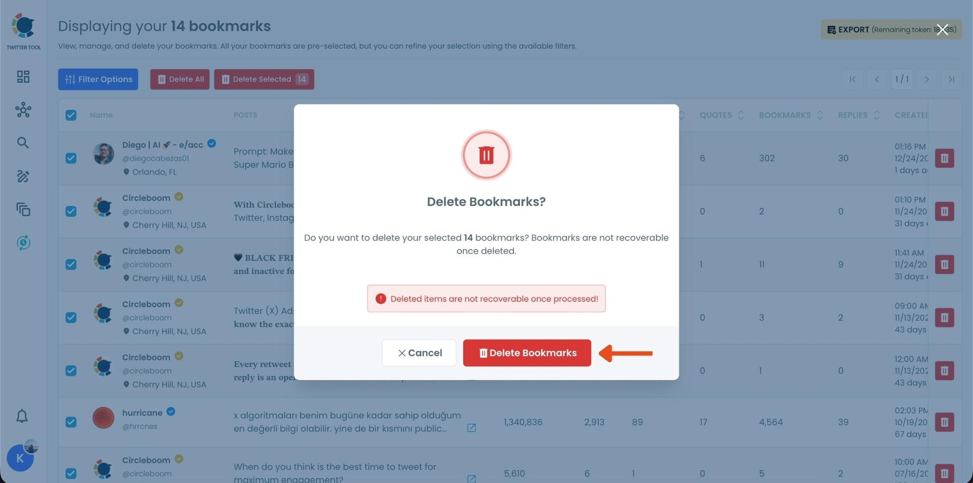 Confirm and Delete Your Bookmarks