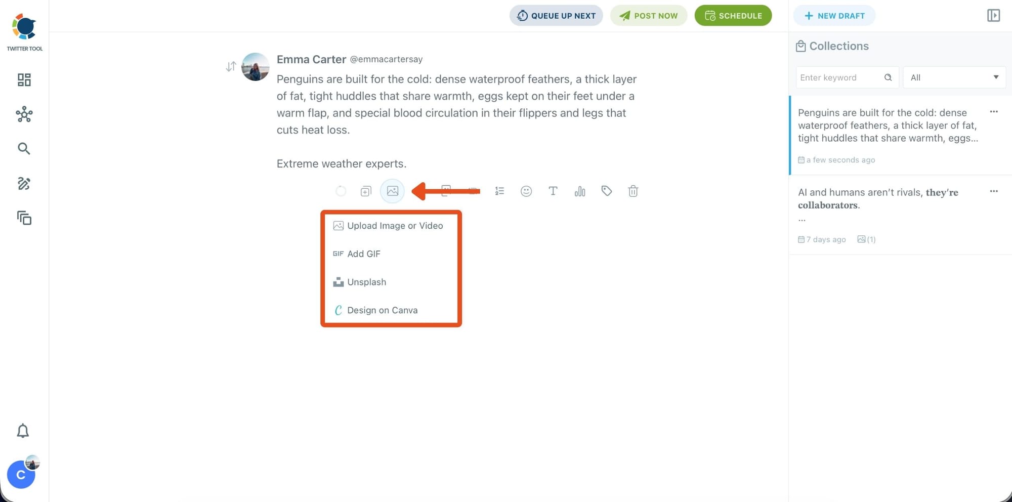 Add images, GIFs, or designs to your tweet