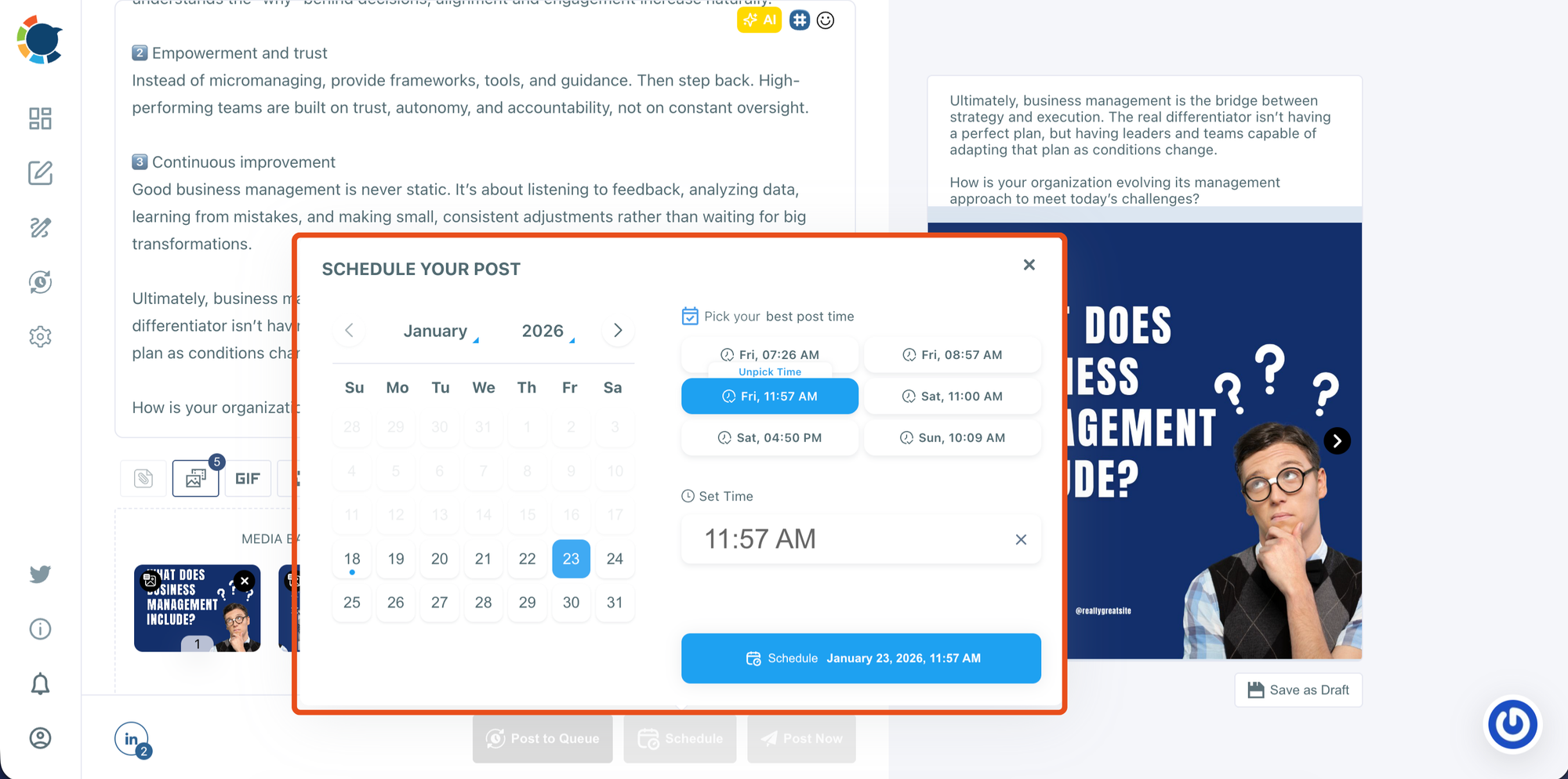 Decide whether to post now or schedule for later