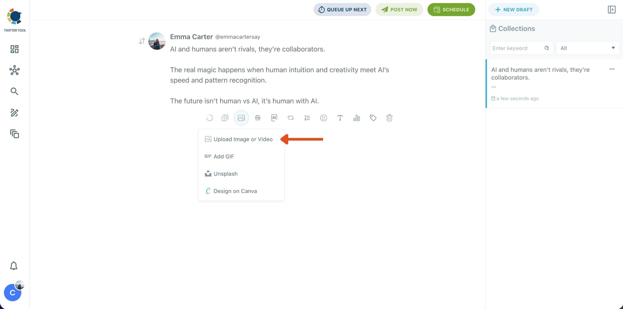 Upload images or videos, gifs