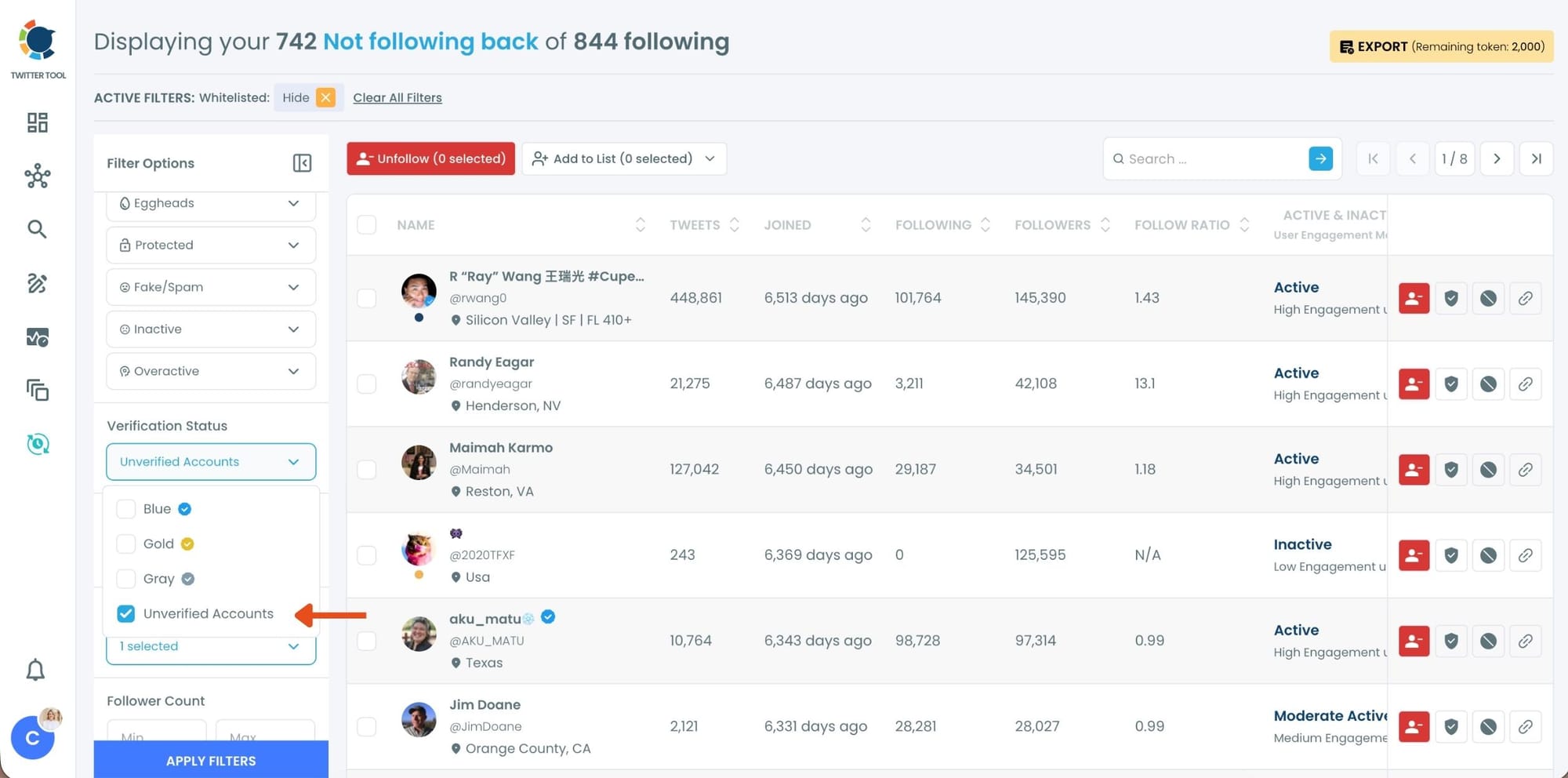 Apply filters to refine the list