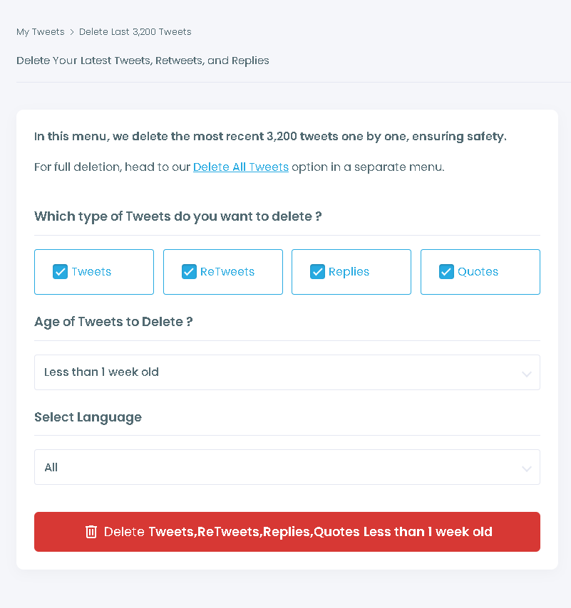 Delete tweets, retweets, replies, quotes