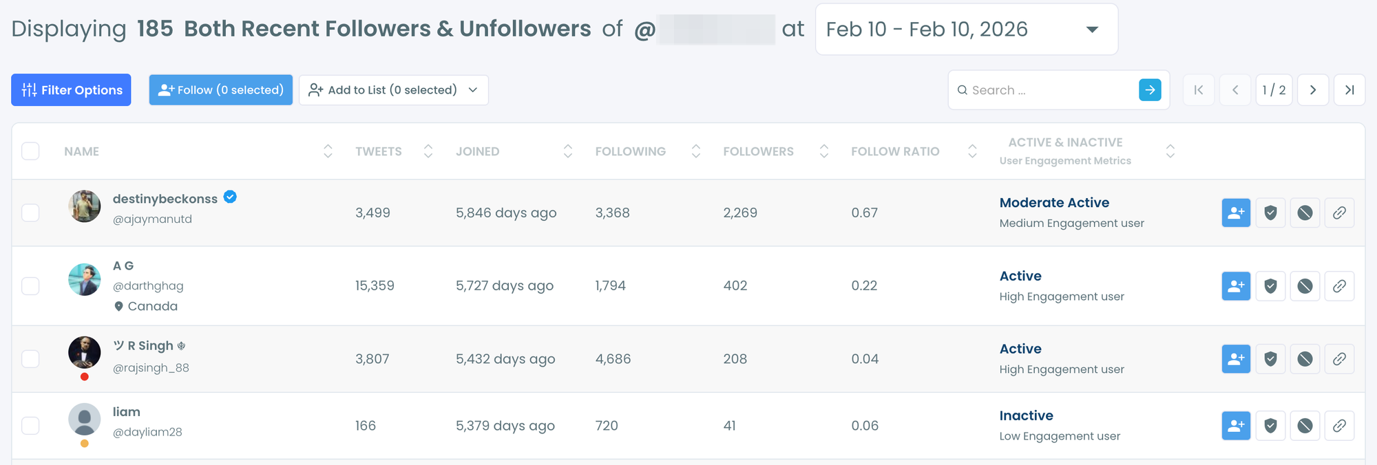 Recent Follower List