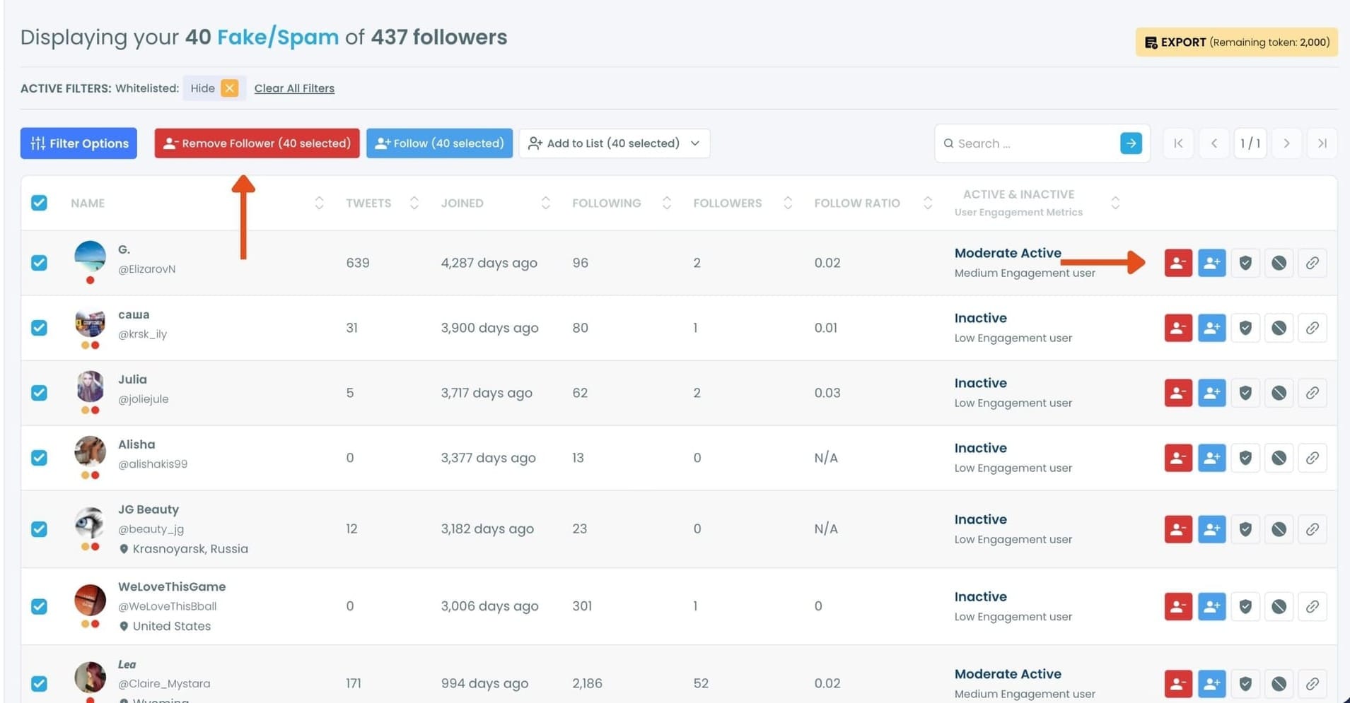 Remove Followers Button