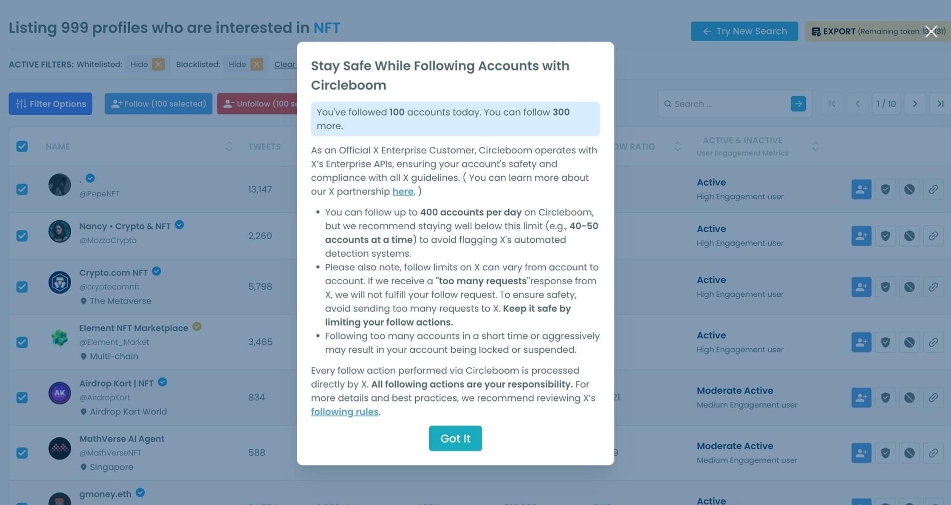 Circleboom reminds you of X’s follow limits