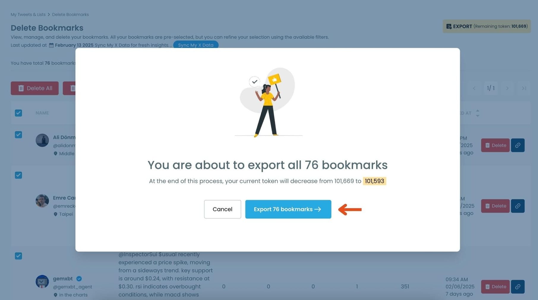 Click “Export X bookmarks”