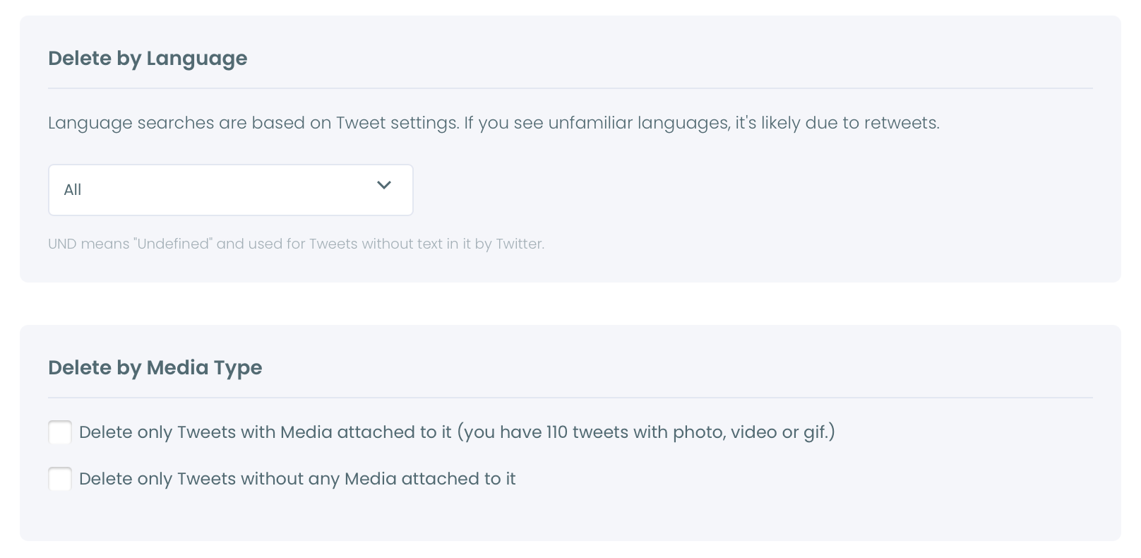Language and Media Type filter