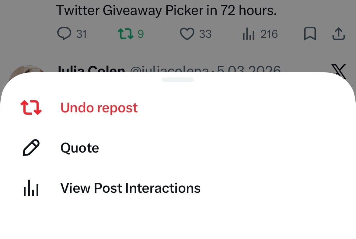 Undo Repost on Mobile