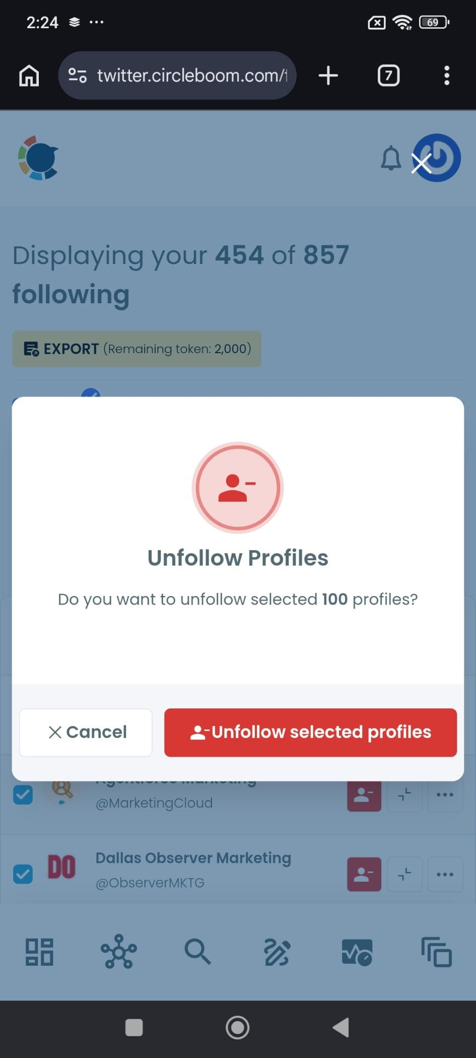 Unfollow selected profiles