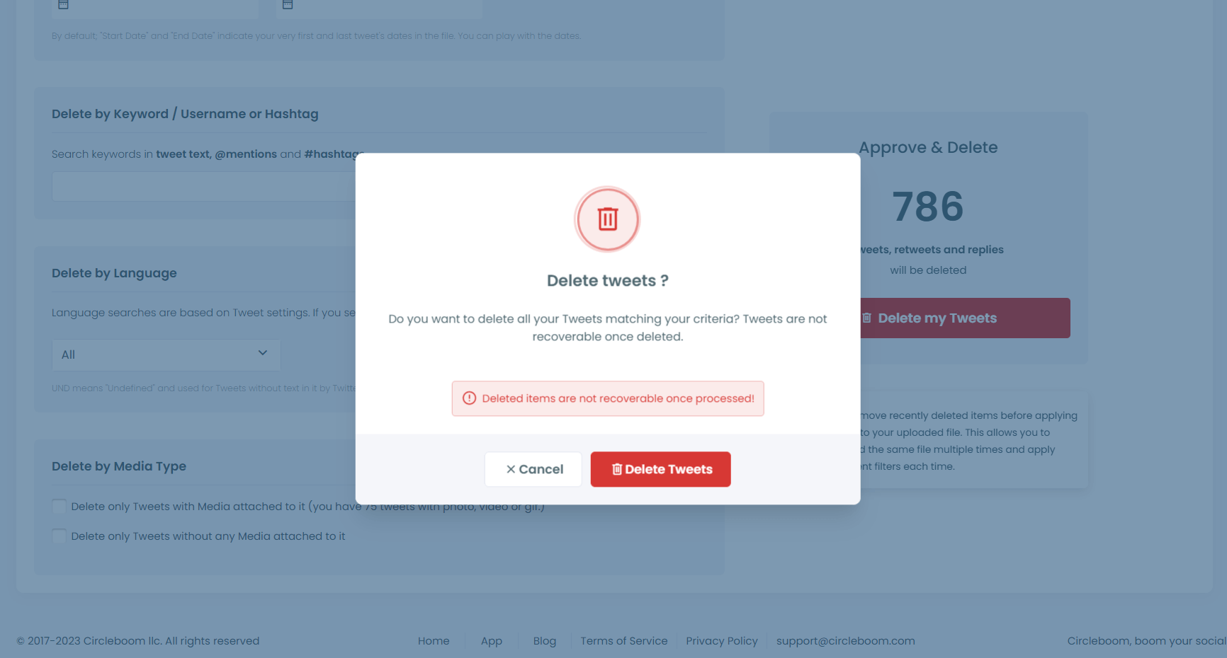 Confirm tweet deletion