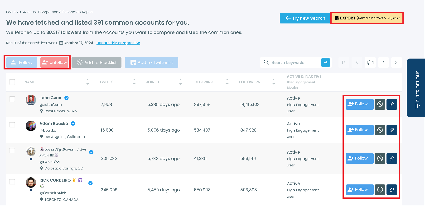 Follow, unfollow, or export common followers between Twitter accounts